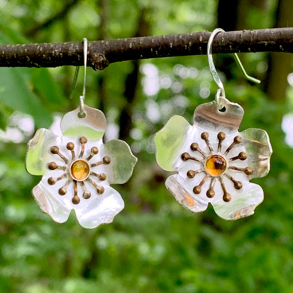 LOMASI - Sterling Silver Flower Earrings with Citrine
