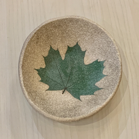 Stoneware Bowl, Natural with Green Maple Leaf