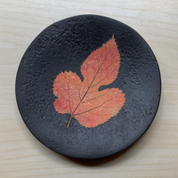 Stoneware Round Dish, Natural with Autumn Leaf