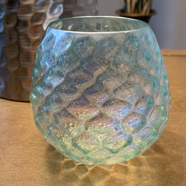 Faceted Glass Votive Holder - Aqua