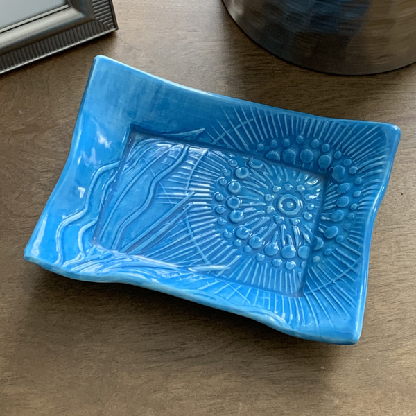 Ceramic Tray - Bright Blue Flower