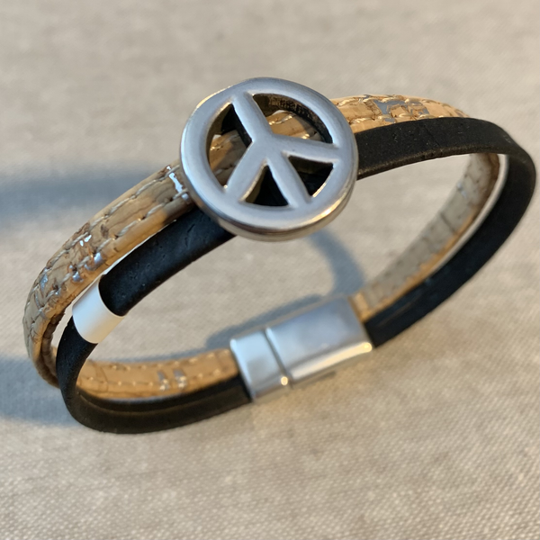 Cork Bracelet with Peace Sign