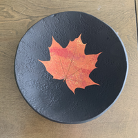 Stoneware Round Dish - Black with Autumn Maple Leaf