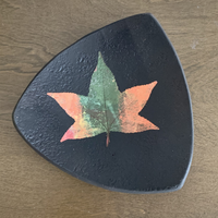 Stoneware Triangular Dish - Black with Turning Leaf