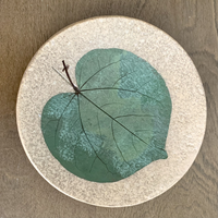 Stoneware Round Dish - Natural with Green Leaf