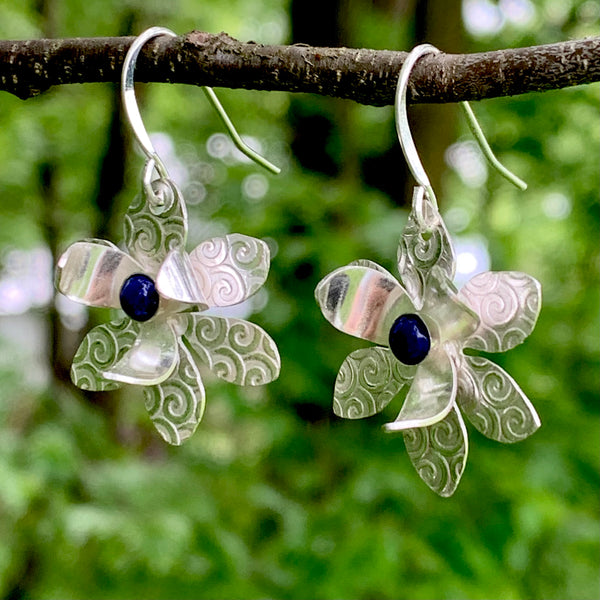 NAMID - Sterling Silver Flower Earrings with Lapis