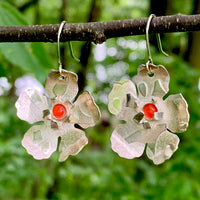 YAMKA - Sterling Silver Flower Earrings with Fire Opal